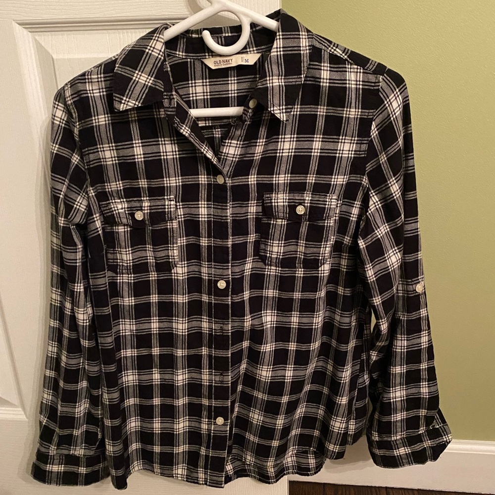 Black and White Plaid Button-Up Shirt
